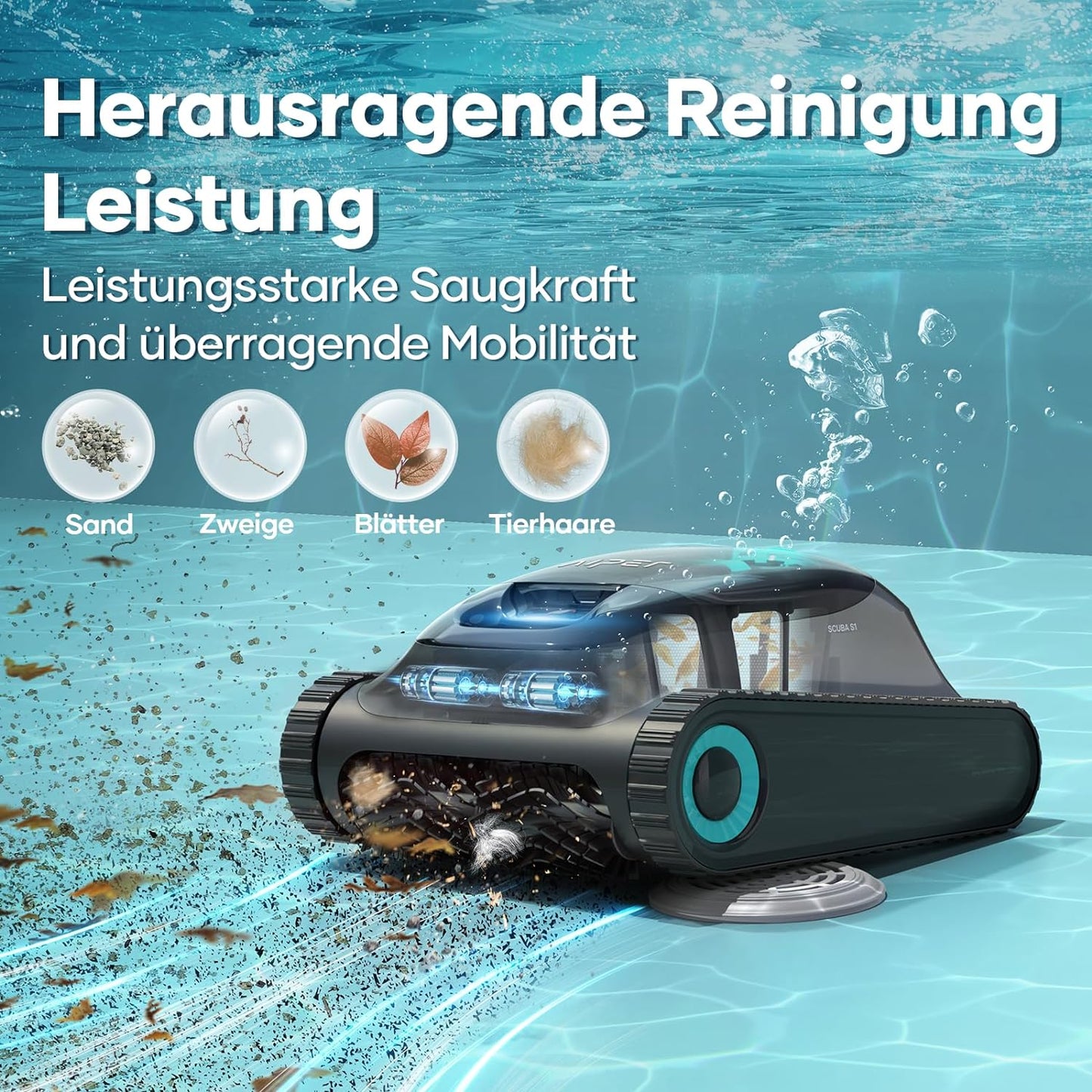 AIPER Scuba S1 Poolroboter Boden und Wand, Kabelloser Poolsauger mit Wandklettern